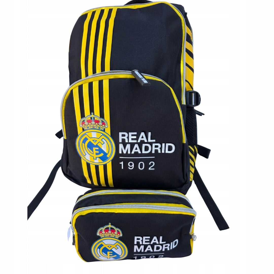 School Backpack Sports Black and Yellow Real Madrid Three-Chamber Zipper Brand no brand
