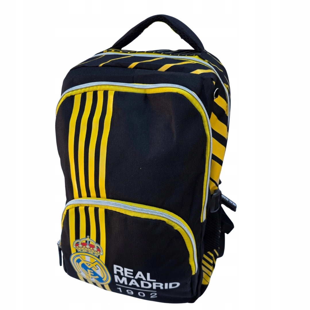 School Backpack Sports Black and Yellow Real Madrid Three-Chamber Zipper