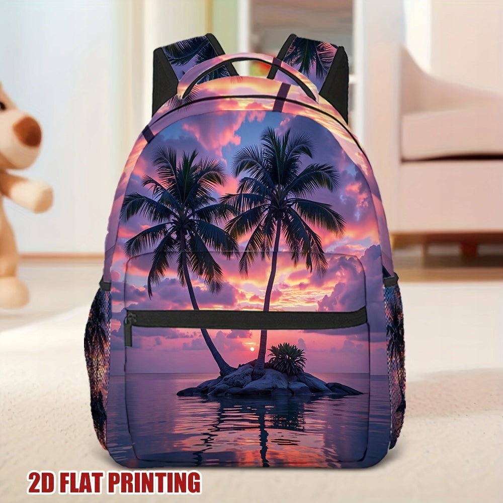 School Backpack - Stylish, Roomy, Beach-Ready with Palm Tree Design