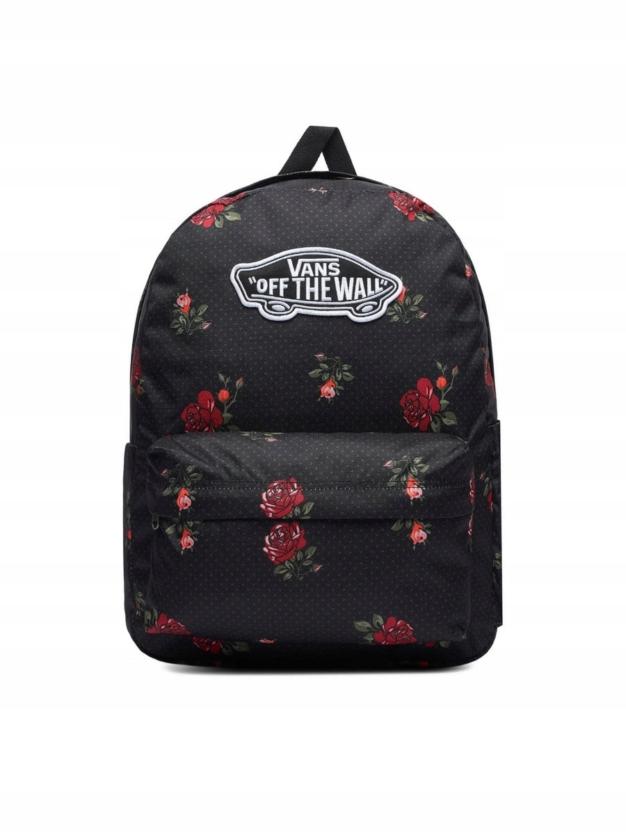 School Backpack Vans Old Skool Classic Backpack Black 22L Black Roses Flowers