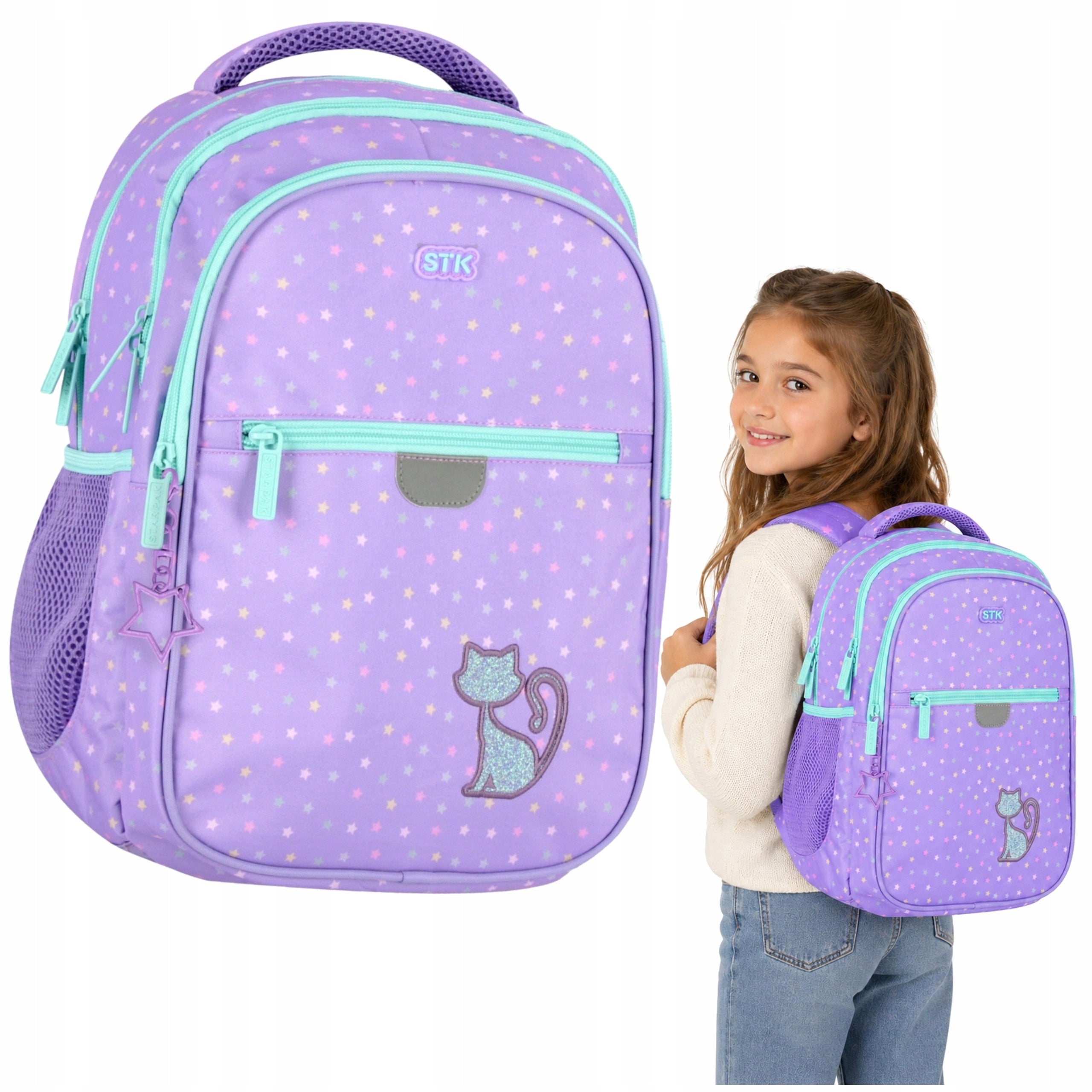 School Backpack Youth Class 3+ For Girls Multi-Chamber Kitten