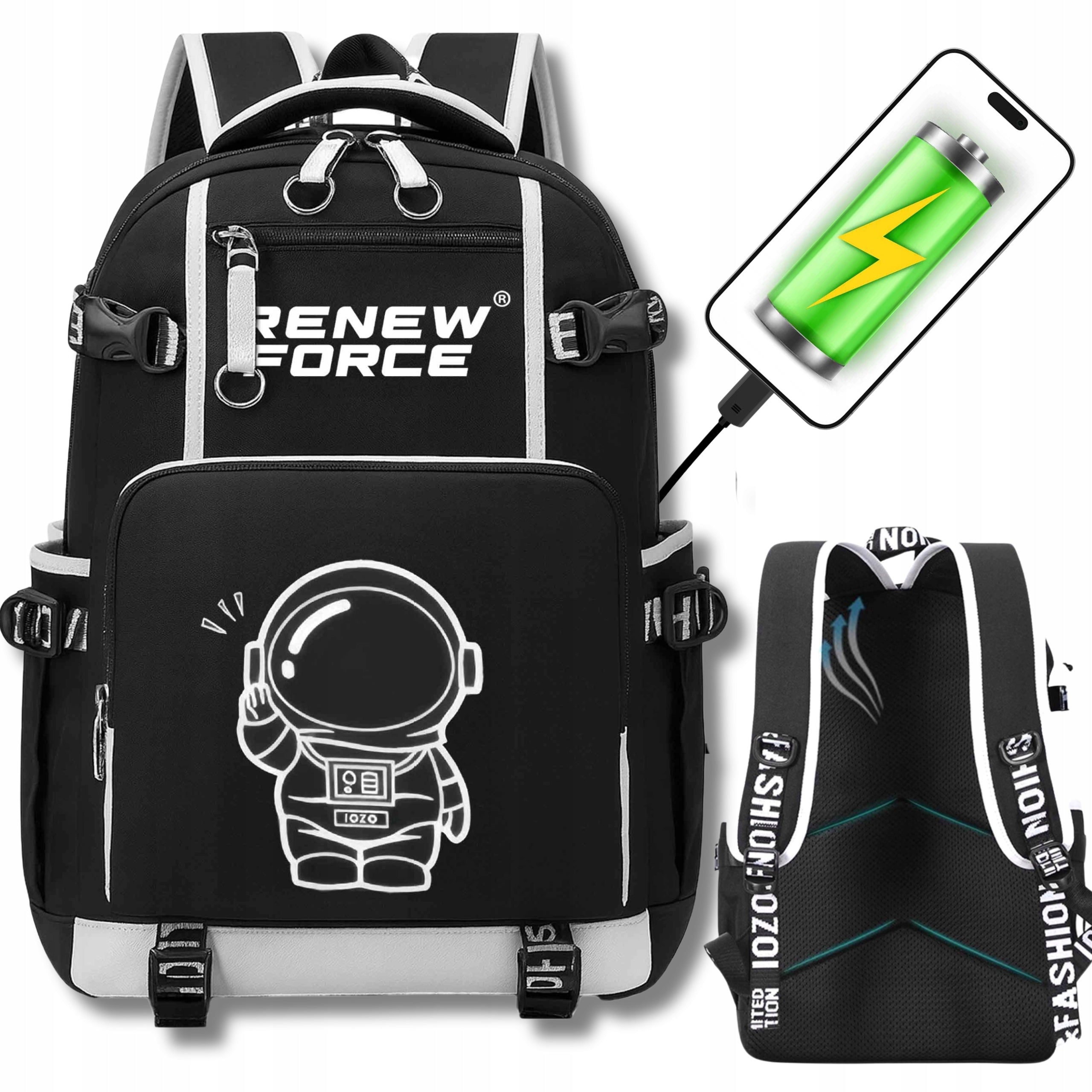 School Backpack Youth Multi-Chamber Black 34L Waterproof For Laptop Brand Renew Force