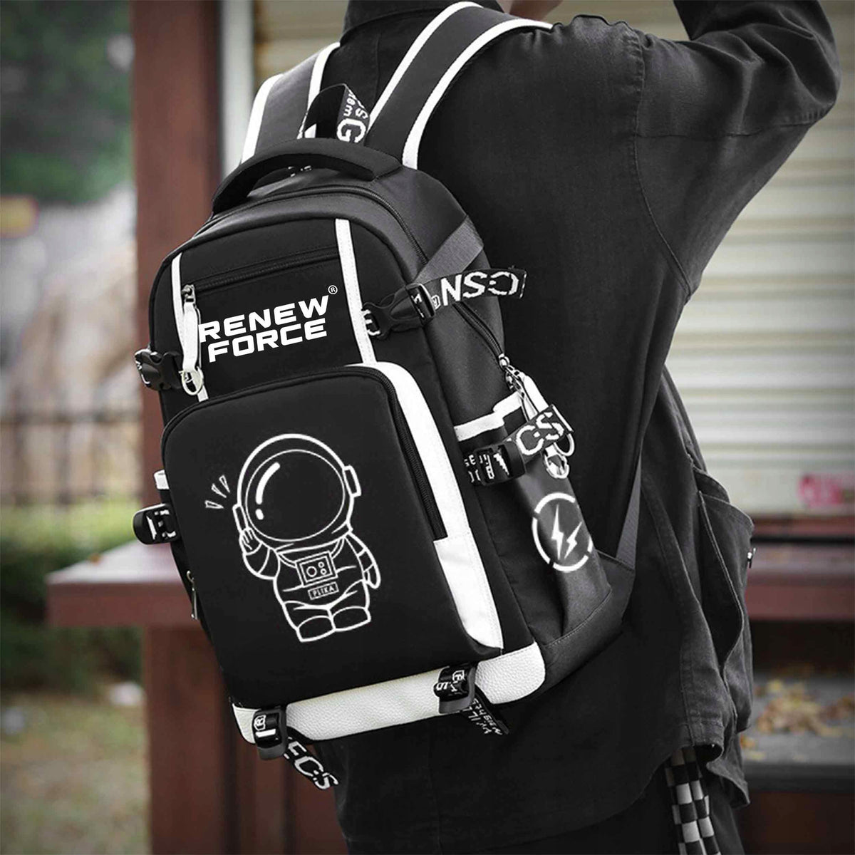 School Backpack Youth SOLID Satchel FOR BOY ASTRONAUT Black Packaging status original