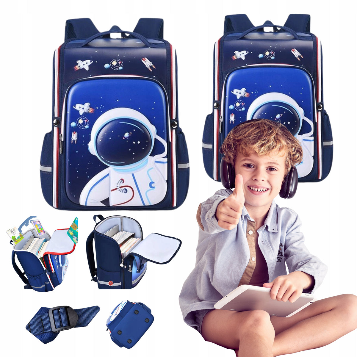 School Backpack for Boy 3D ASTRONAUT CITY SATCHEL FOR SCHOOL