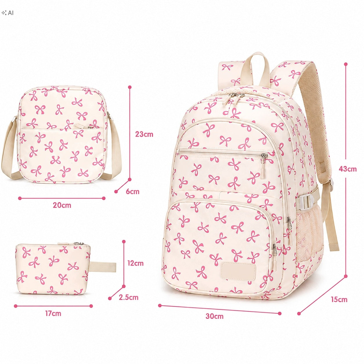 School Backpack for Girls Schoolbag 3in1 Pencil Case Breakfast Class 1 3 Brand Loftek