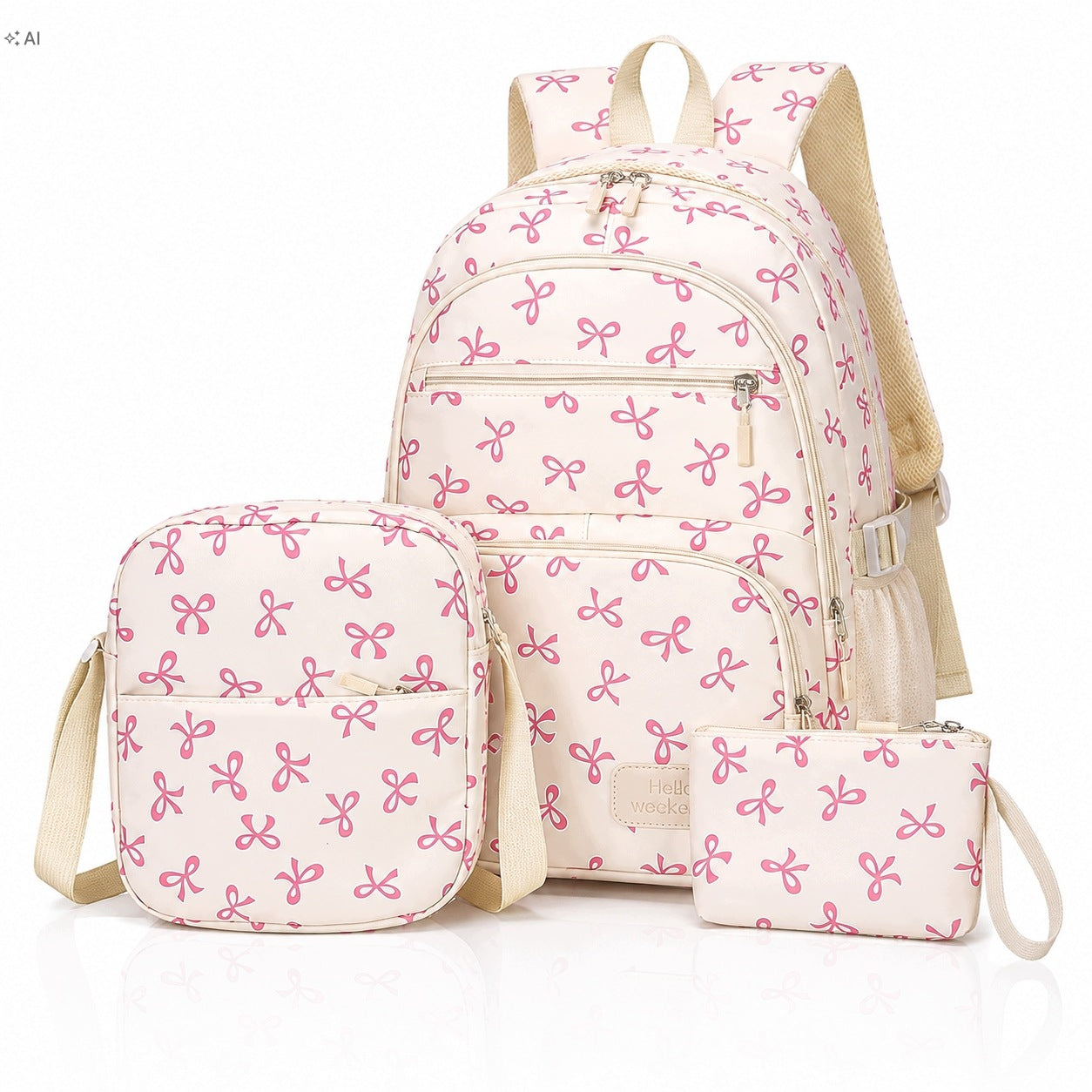 School Backpack for Girls Schoolbag 3in1 Pencil Case Breakfast Class 1 3