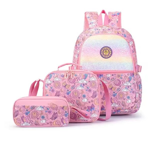 School Backpack for Girls Set of 3in1 Pencil Case Breakfast RAINBOW Brand R2