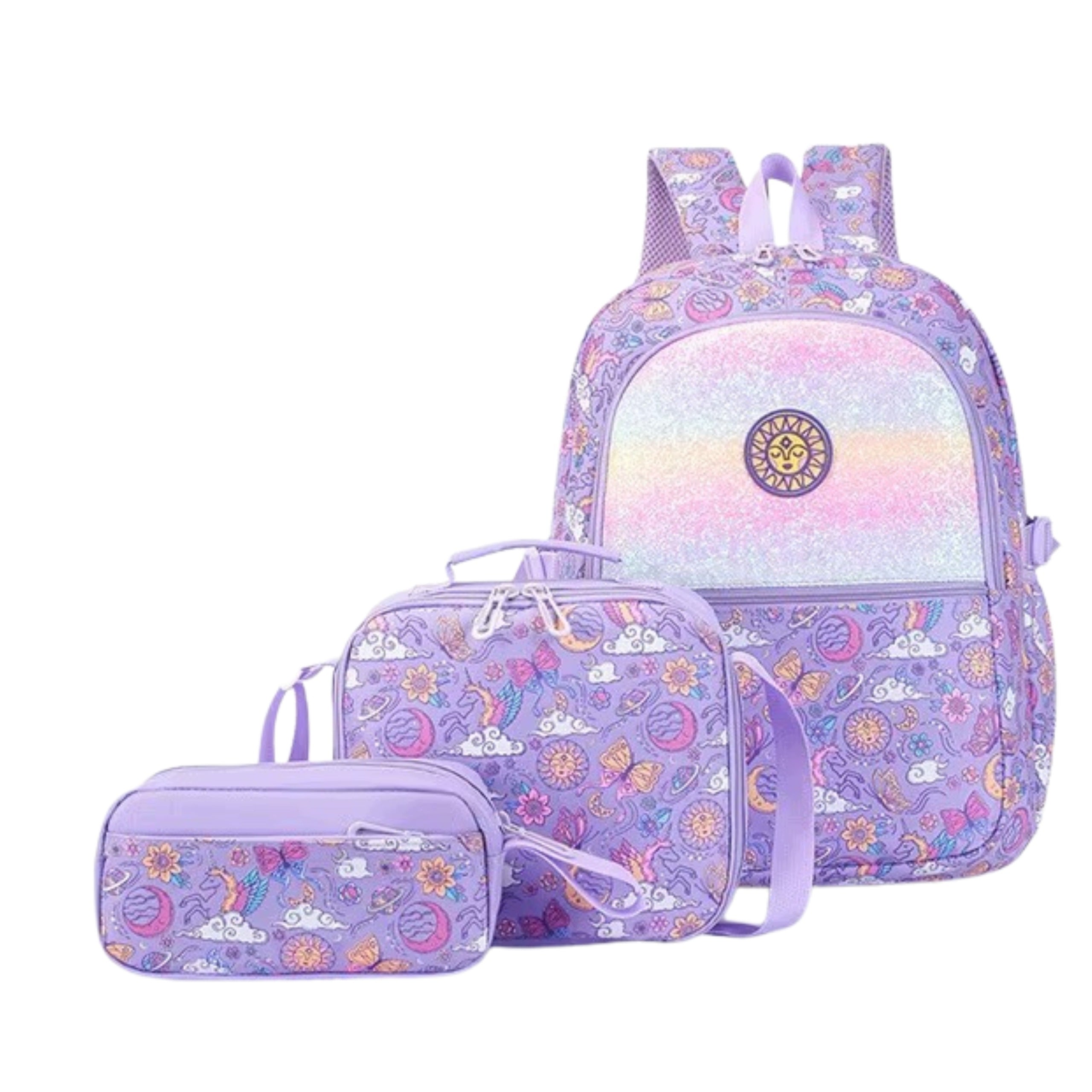 School Backpack for Girls Set of 3in1 Pencil Case Breakfast RAINBOW Packaging status original