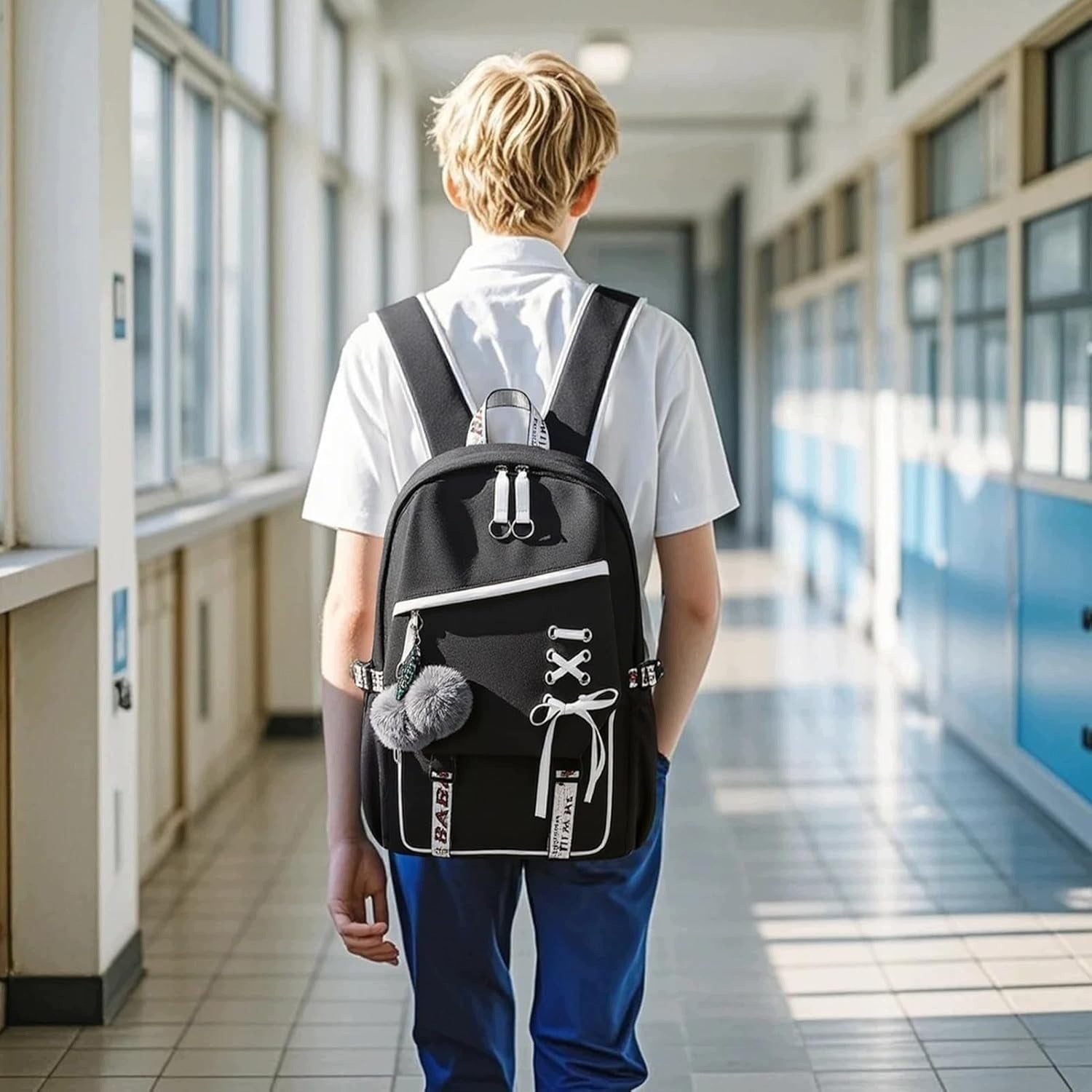 School Backpack for Girls and Teens - Black Brand no brand