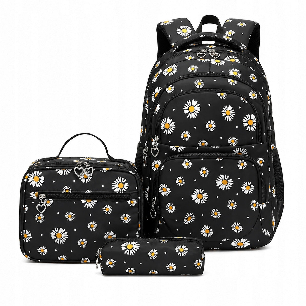 School Backpack for Girls in Daisies Set of 3in1 Pencil Case Breakfast