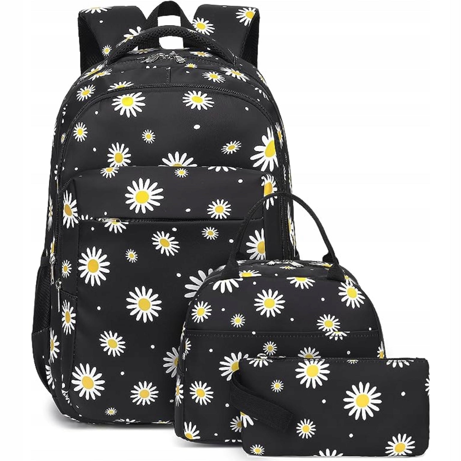 School Backpack for Girls in Daisies Set of 3in1 Pencil Case Breakfast
