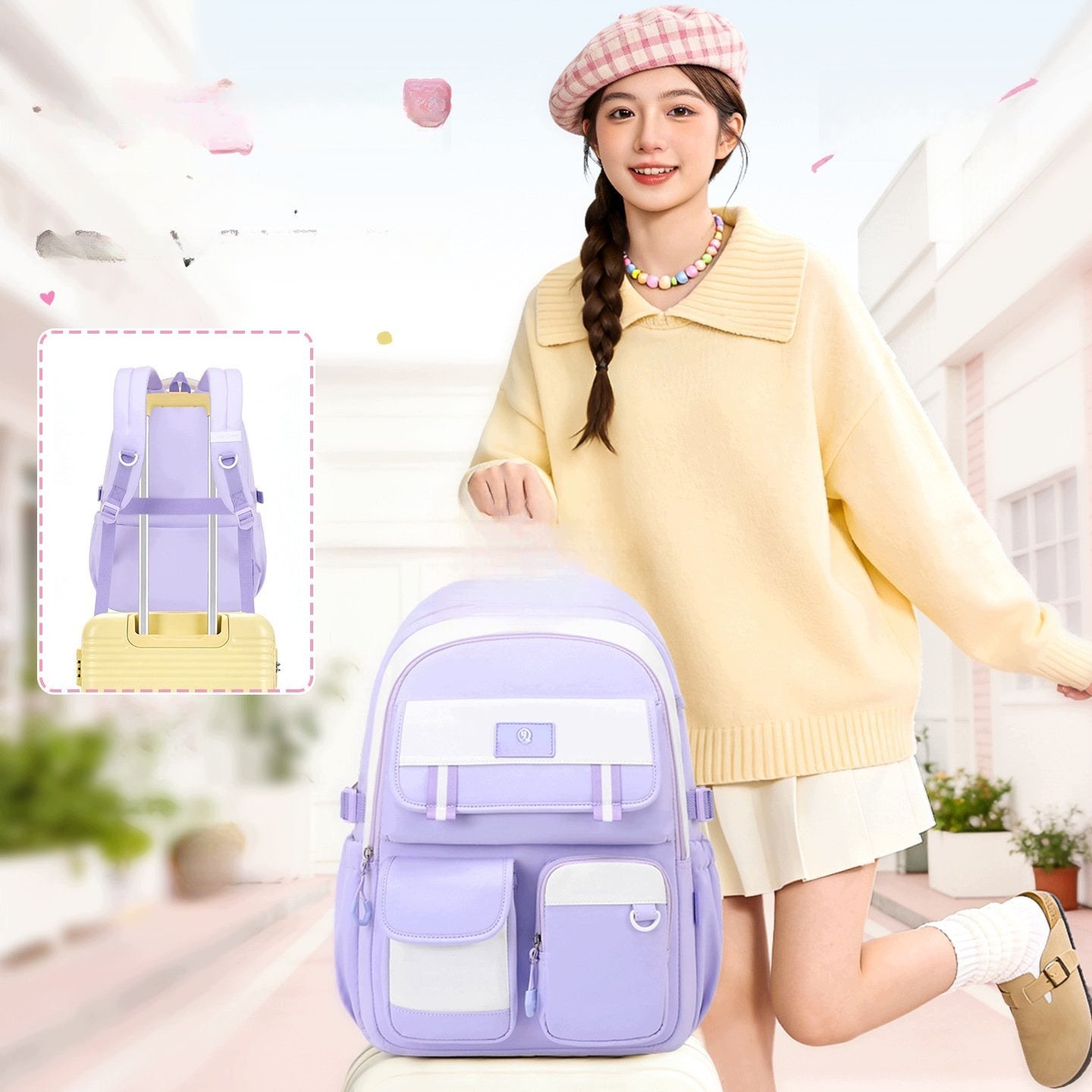School Backpack for Girls of Medium and Higher High School Students Purple Brand no brand