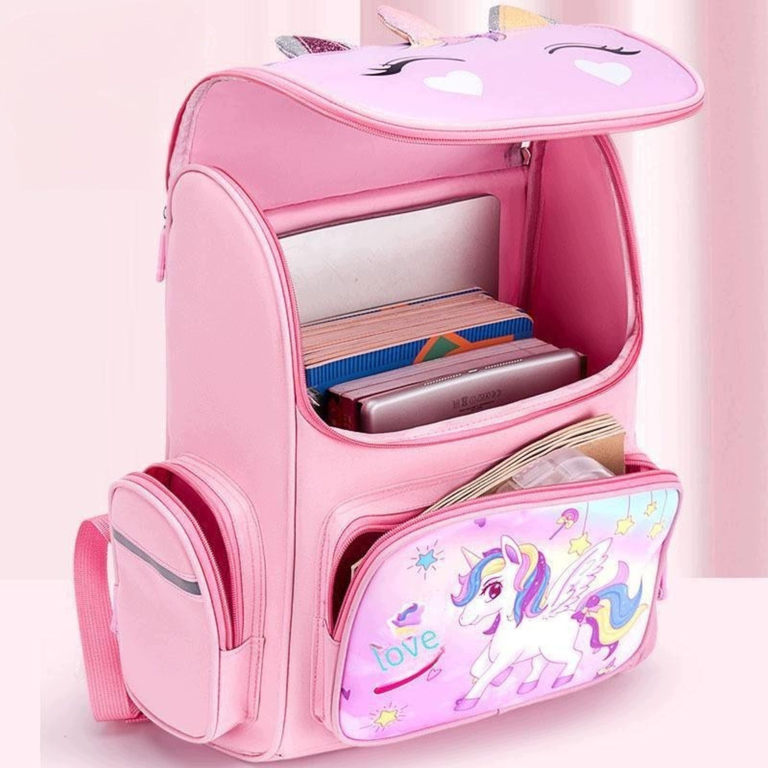 School Backpack for Girls pink for Class 1 3 Unicorn Pony colors Packaging status original