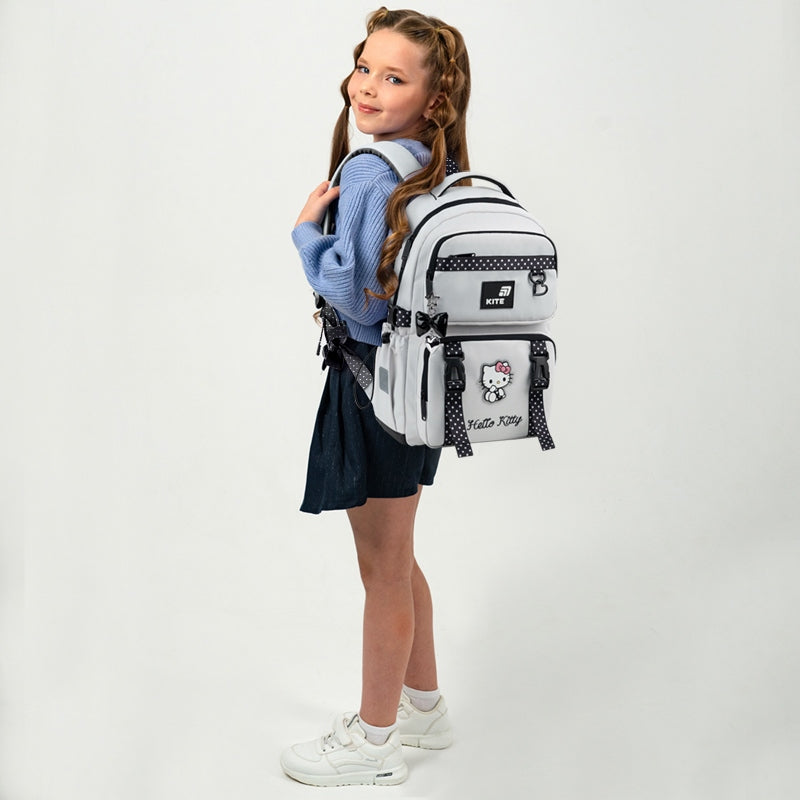 School Backpack for Girls with Orthopedic Keychain Hello Kitty Kite Packaging status original