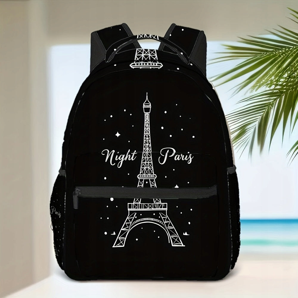 School Backpack for Travel and Commuting - Eiffel Tower, Stars & Stripes Design