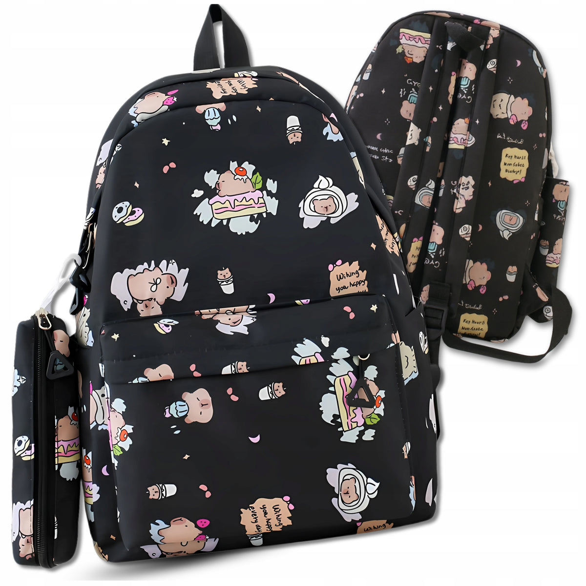 School Backpack with Pencil Case for Children Youth Spacious Capybara For School Packaging status original