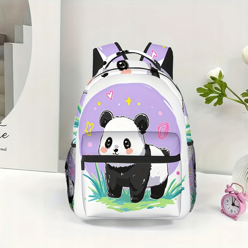 School Backpack with Playful Panda Illustration - Spacious