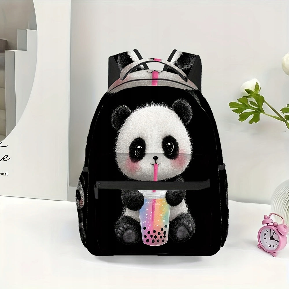 School College Travel Backpack Cute Panda Drink Print Lightweight Durable