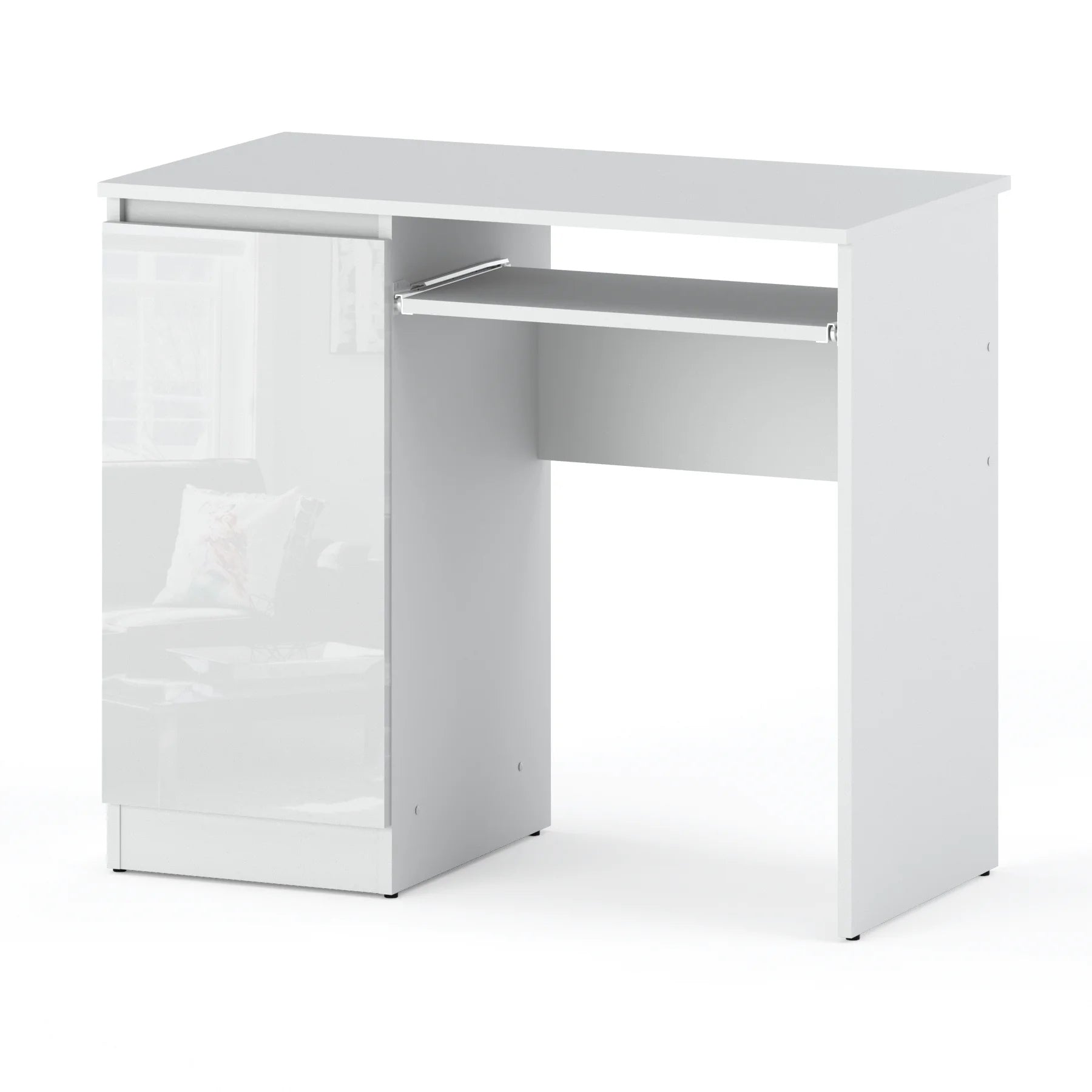 School Computer Gaming Desk White Gloss 90 CM With 2 Shelves