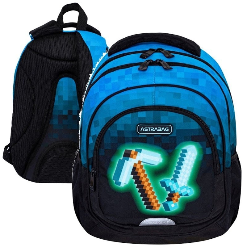 School Set BACKPACK Blue Pixel Minecraft | 5 Elements Brand AstraBag