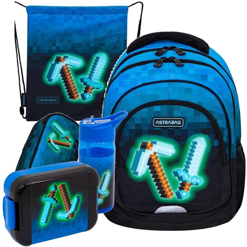 School Set BACKPACK Blue Pixel Minecraft | 5 Elements