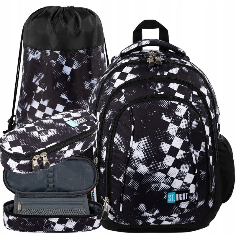 School Set BACKPACK Pencil Case Bag Chessboard Racing Race Check