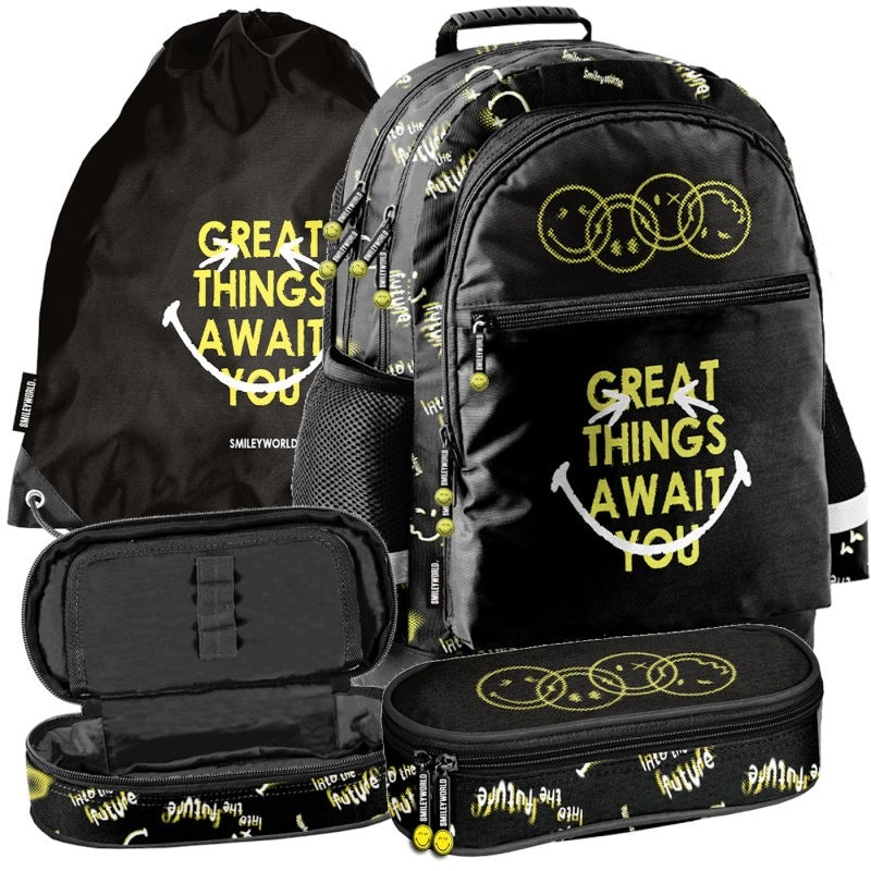 School Set BACKPACK Pencil Case Bag Smiley Great Thing Emojis Faces