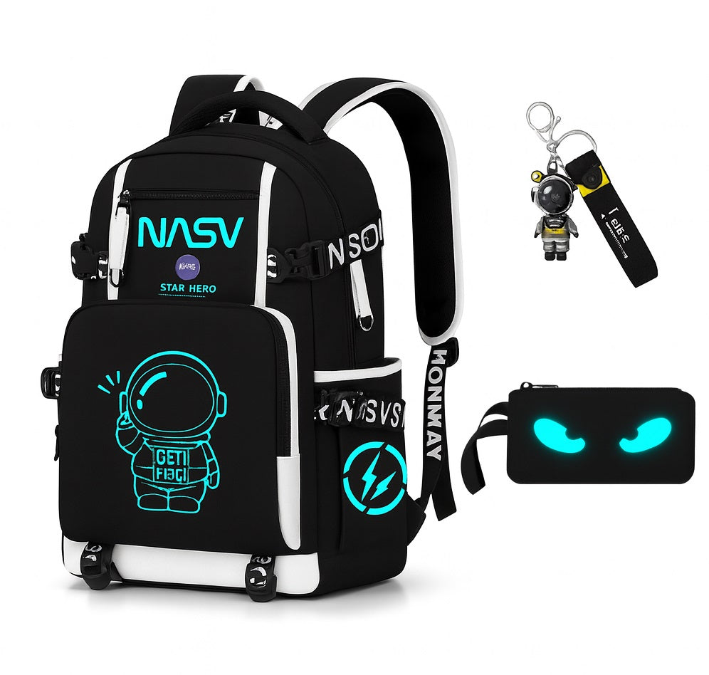 School Set Backpack GLOWING REFLECTIVE NASA School Pencil Case Keychain (D083)