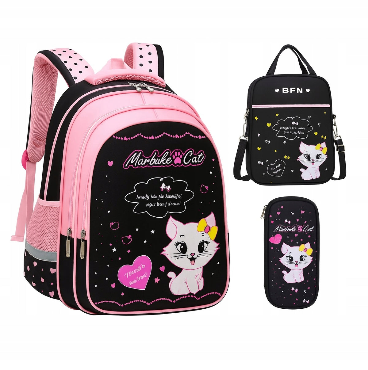School Set Pink Cat Backpack Bag Pencil Case | 3in1 (D016)
