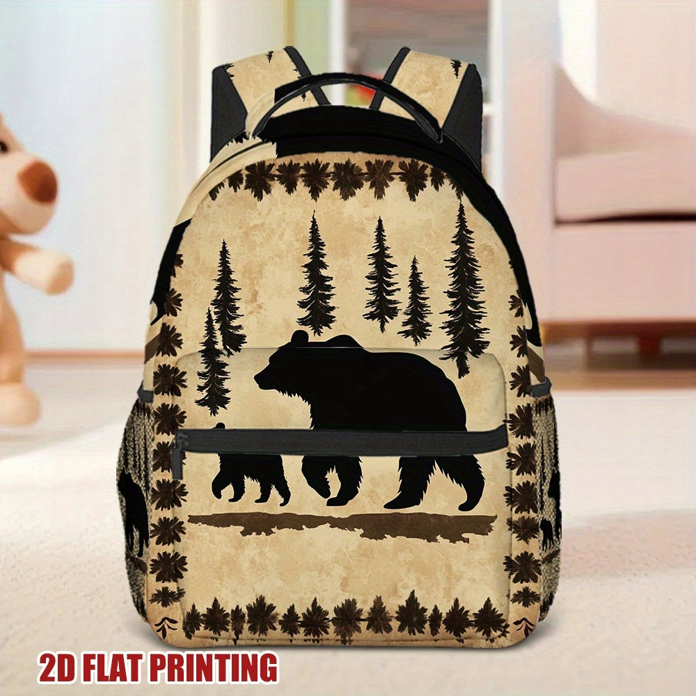 School Travel Backpack - Bear Family Stroll Forest Print - Durable