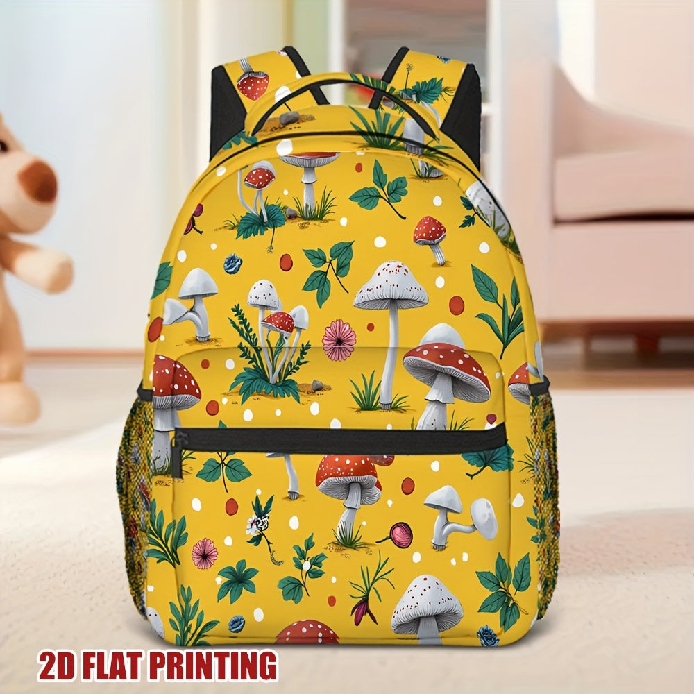 School Travel Backpack - Pizza Toppings Mushroom Polka Dot Print
