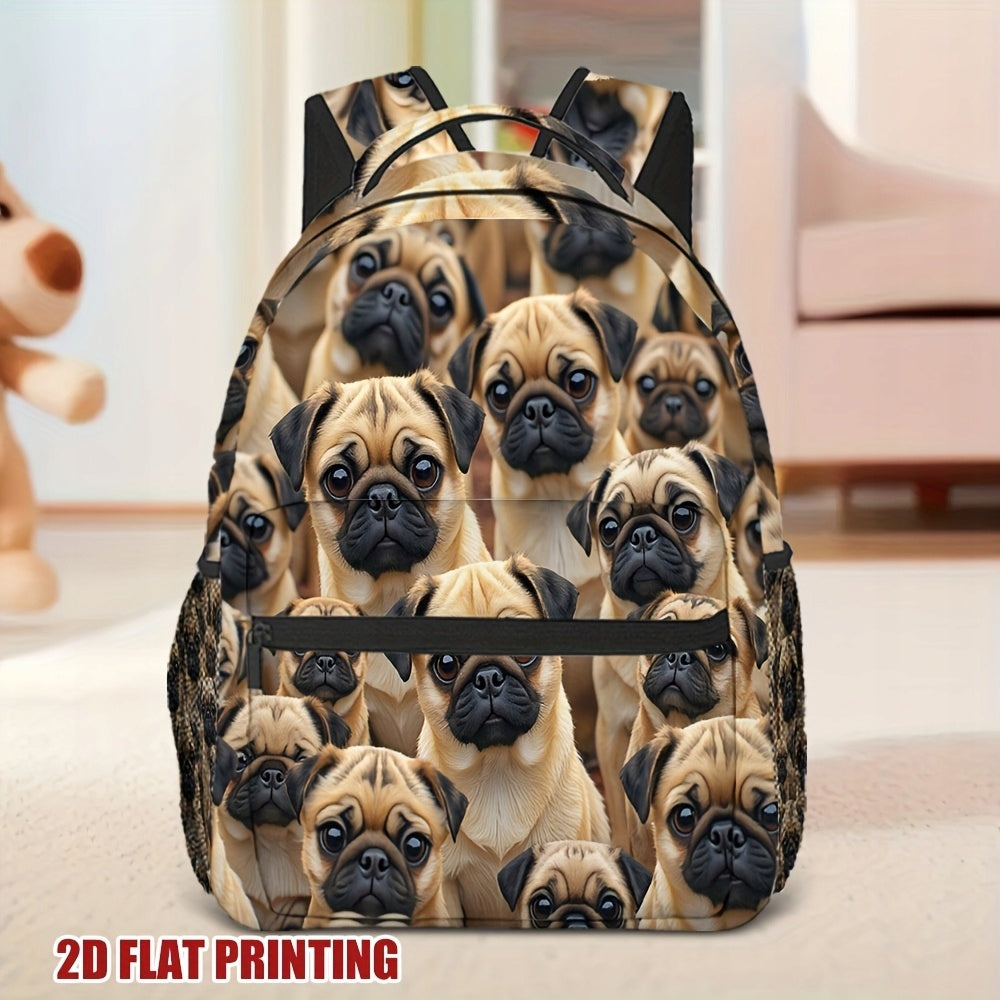 School Travel Daily Commute Backpack Pug Print Lightweight Durable