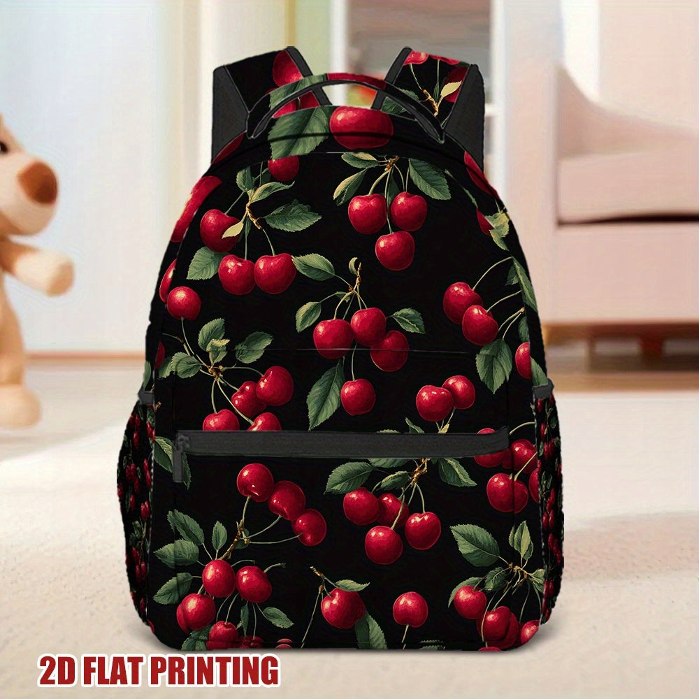 School Work Casual Backpack with Cherry Print - Lightweight and Spacious