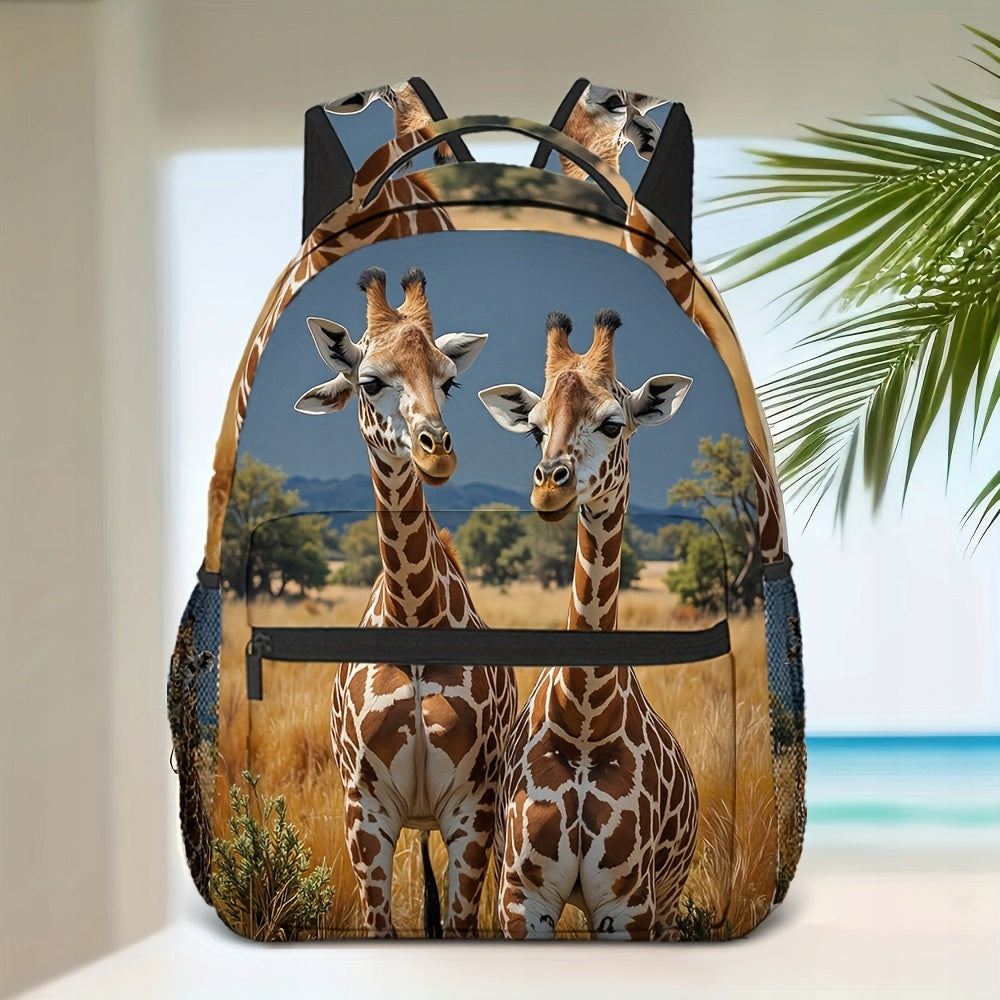 School Work Travel Backpack - Yellow Giraffe Print, Lightweight & Durable