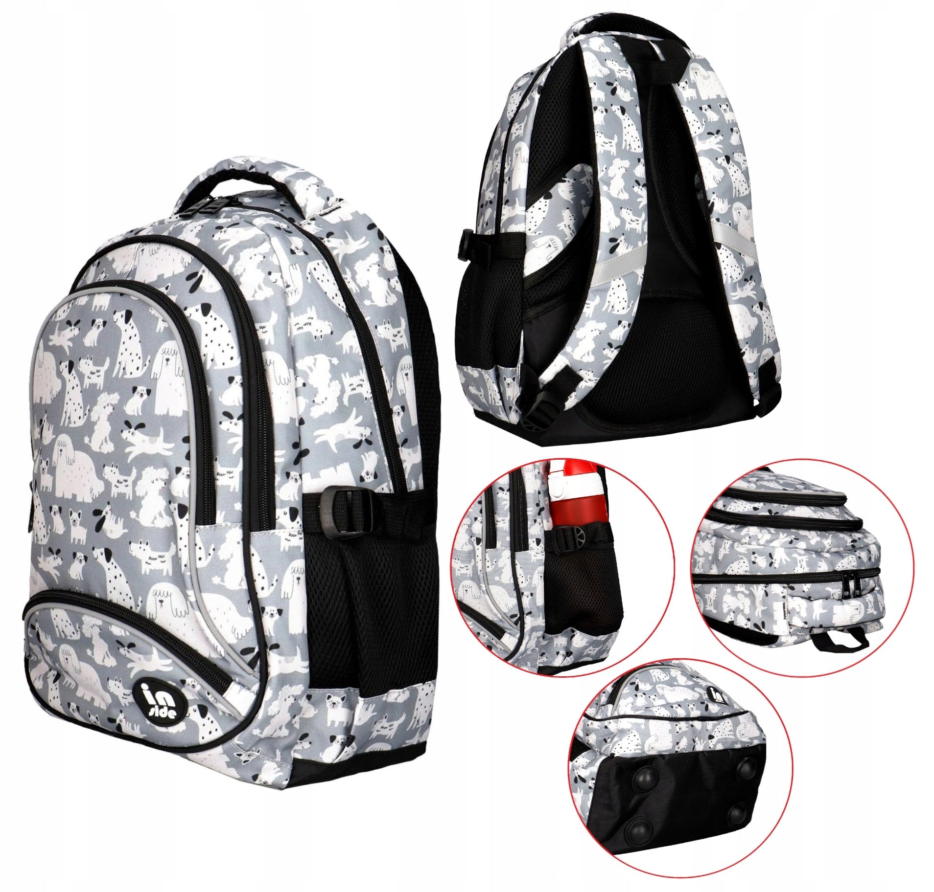 School backpack 3 compartments Dogs Incood