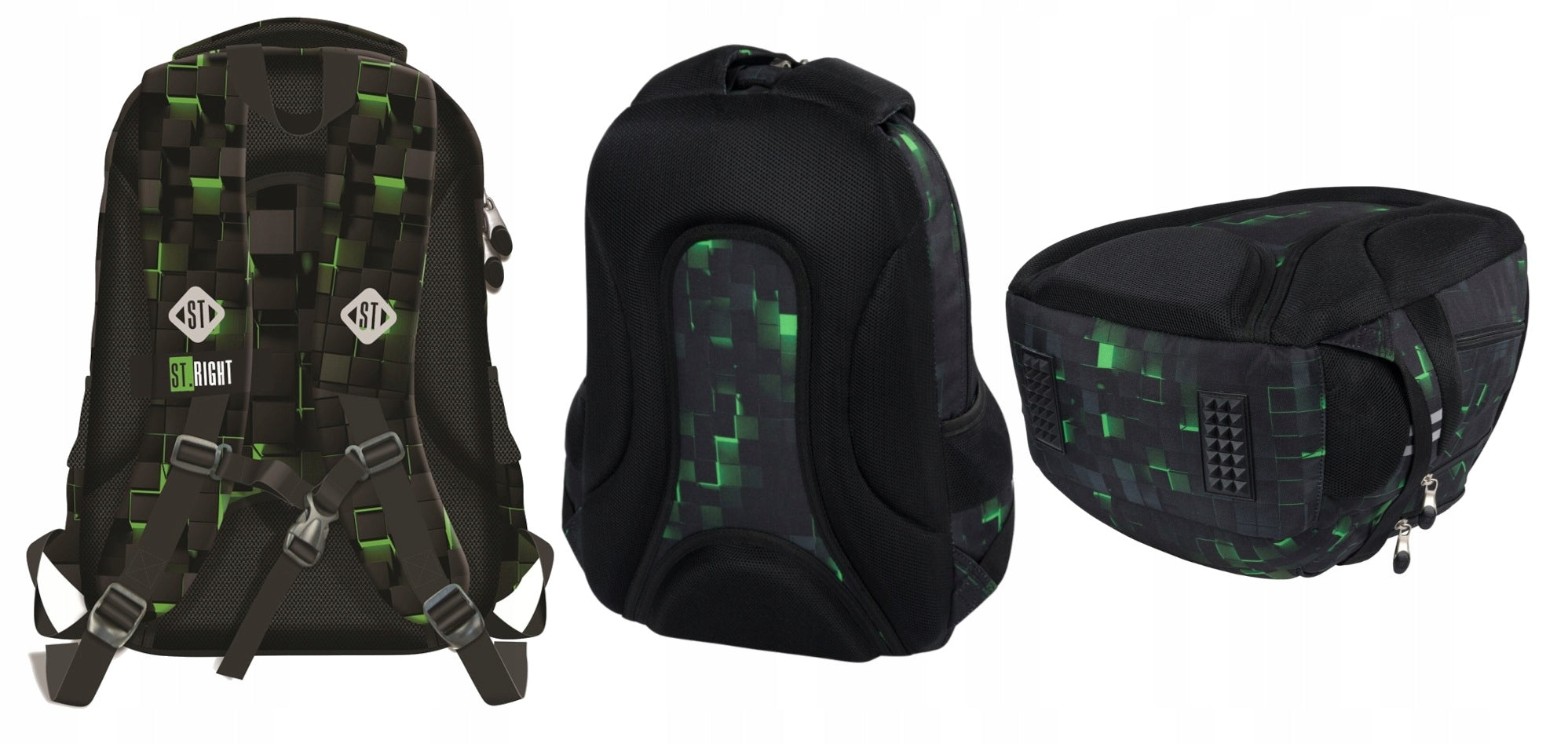 School backpack 3 compartments Green Game ST.RIGHT Brand St.Right