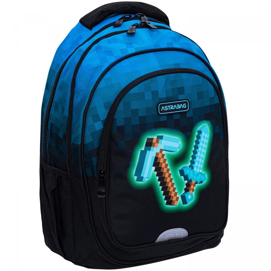 School backpack ASTRABAG AB300 game BLUE PIXEL for player 27 l Brand AstraBag