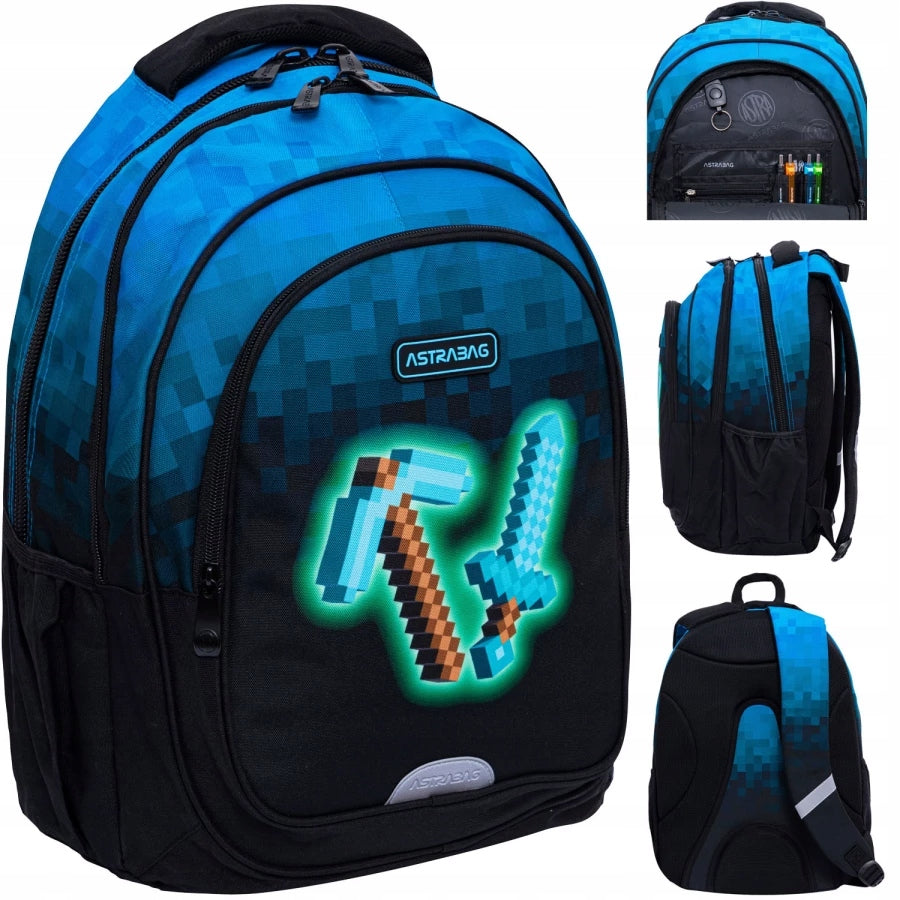 School backpack ASTRABAG AB300 game BLUE PIXEL for player 27 l
