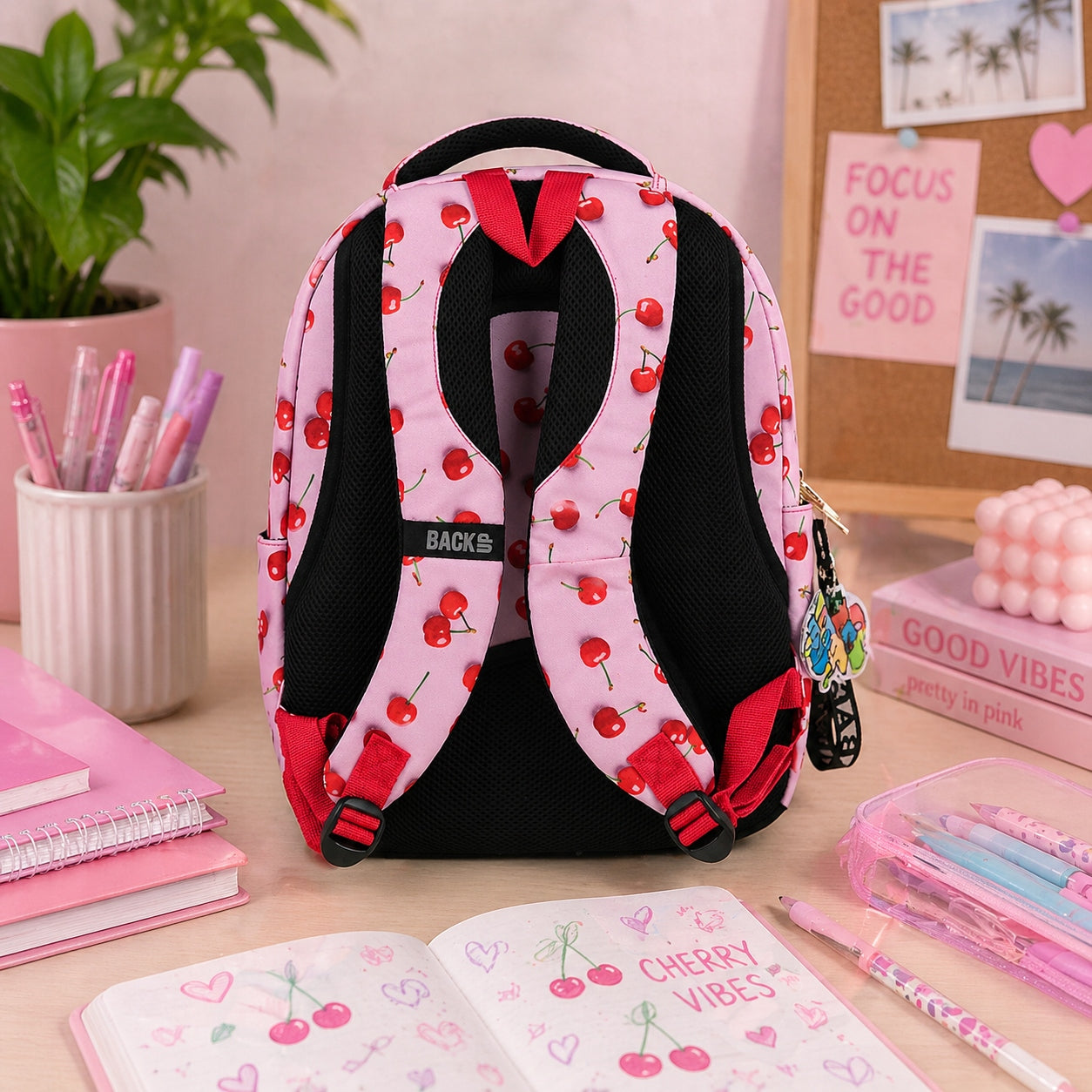 School backpack Back Up Cherries 24L for girls A4 2-chamber pink large Brand Back Up