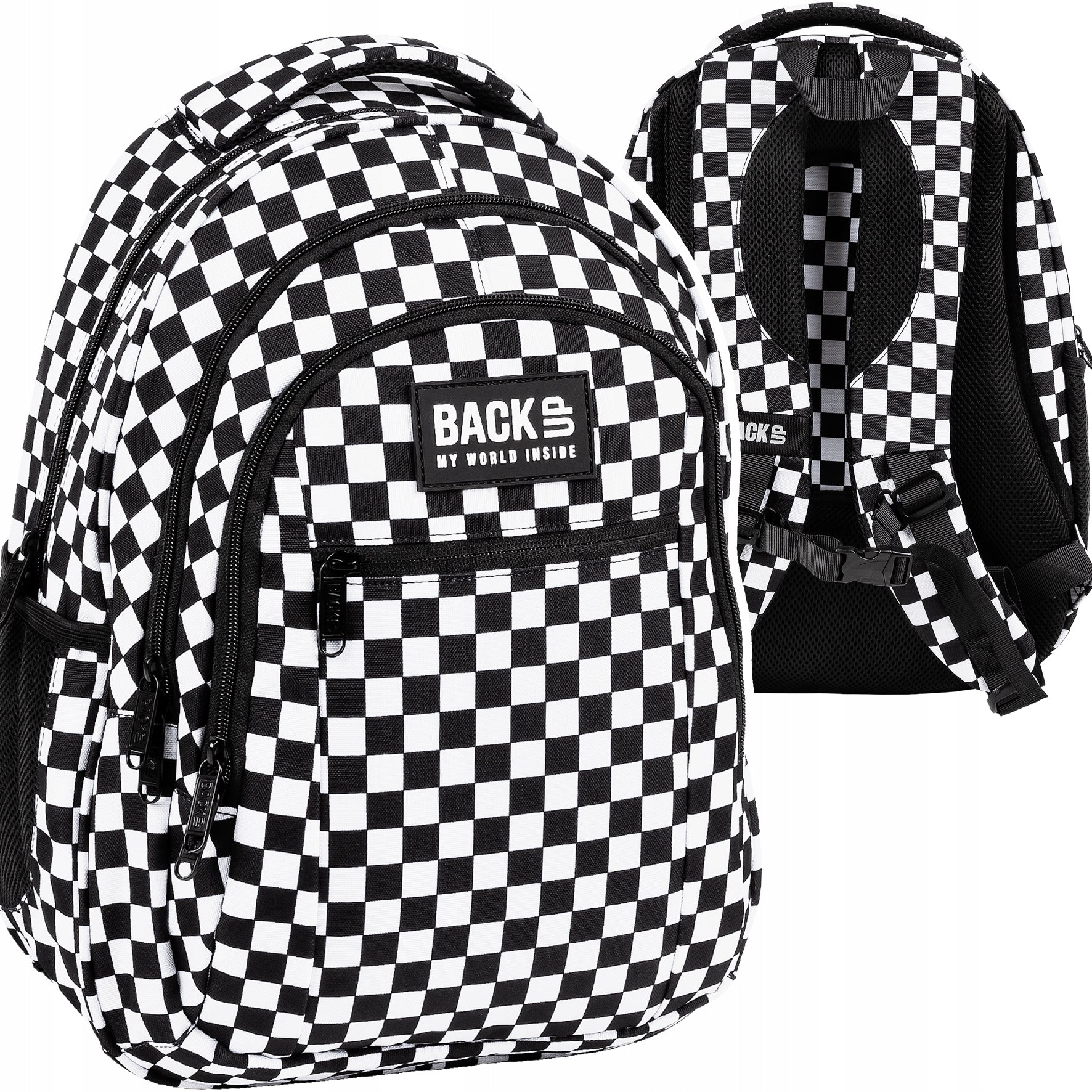 School backpack BackUP 26L CHESSBOARD laptop A4 grille BLACK