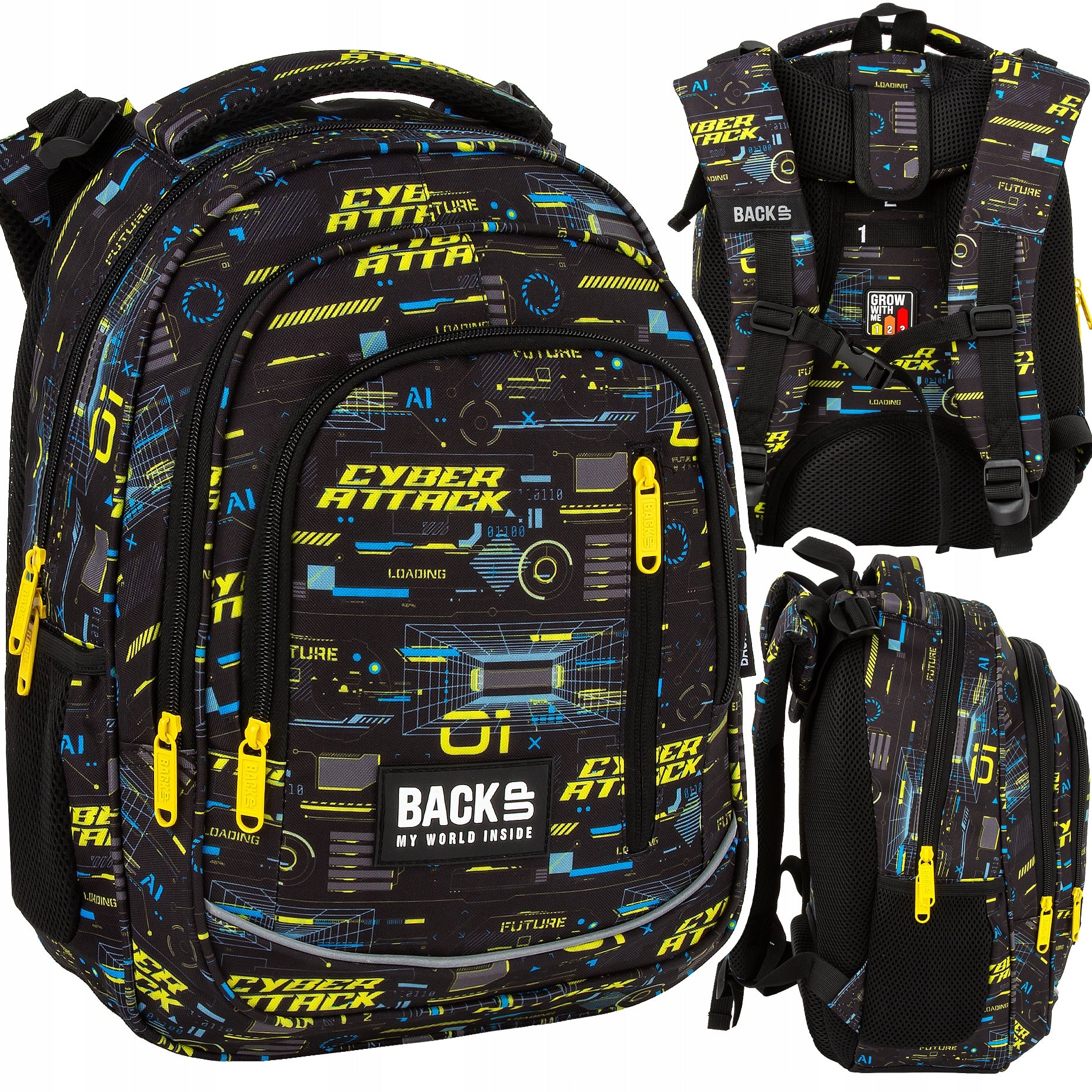 School backpack BackUP CYBER ATTACK 24L 3 compartments FOR BOY GROW WITH ME