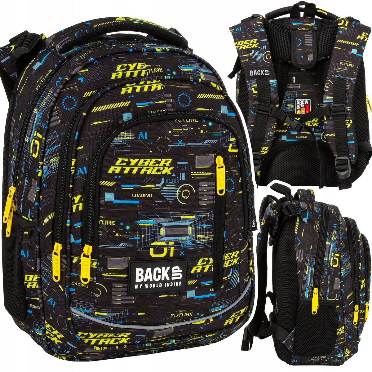 School backpack BackUP CYBER ATTACK 24L 3 compartments FOR BOY GROW WITH ME