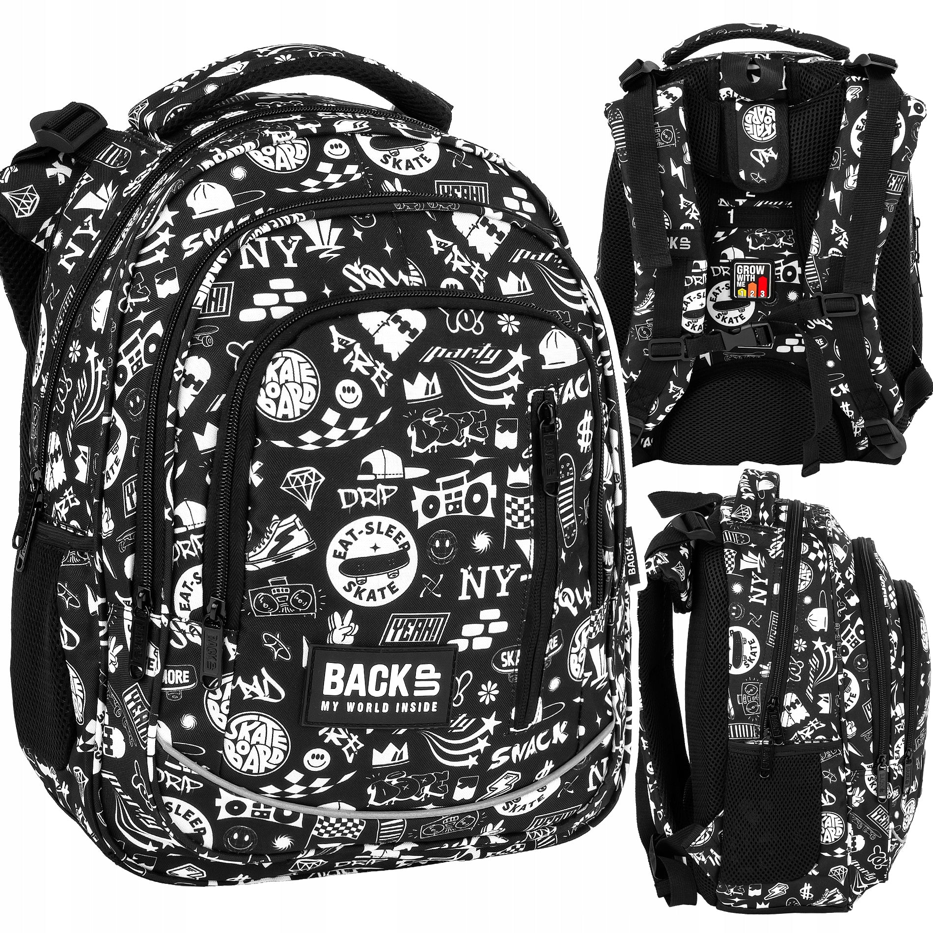 School backpack BackUP DRIFT 24L black 3 compartments CLASS 1-3 for boyfriend
