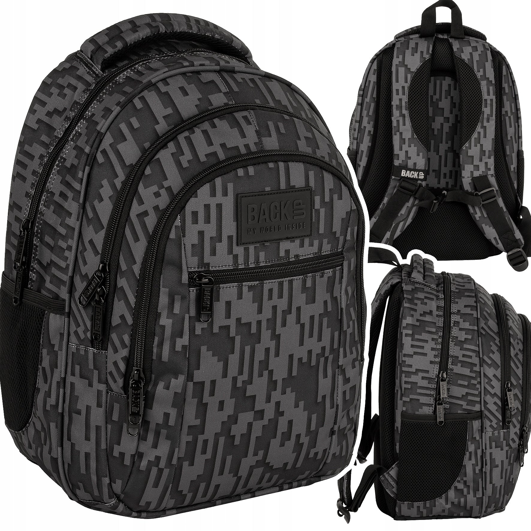 School backpack BackUP STEEL 26L 3 compartments grey youth pattern uni