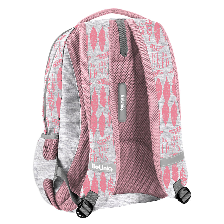 School backpack BeUniq boho youth feathers for girls grey pink Manufacturer code PPIN20-2808