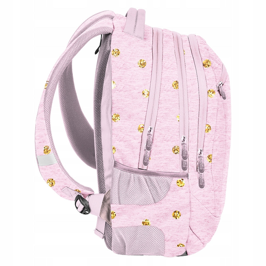 School backpack BeUniq gold Dots youth dots pink for teenager Manufacturer code PPOO20-2808