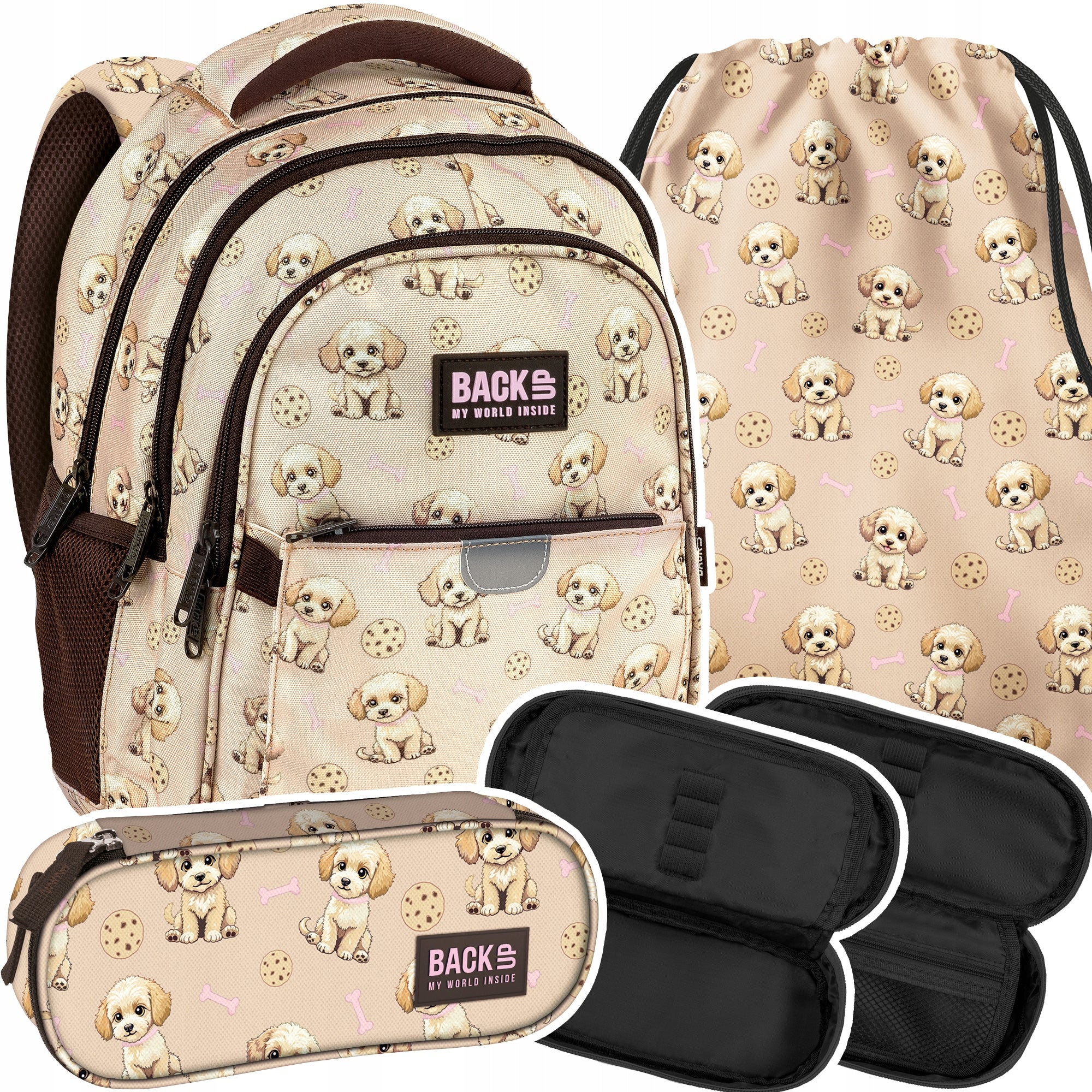 School backpack CLASS 1-2 BackUP 22 L BEIGE DOGS SHIH POO for GIRLS