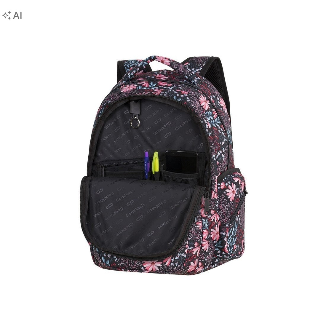 School backpack CoolPack CP FLASH CORAL BLOSSOM coral flowers Packaging status original