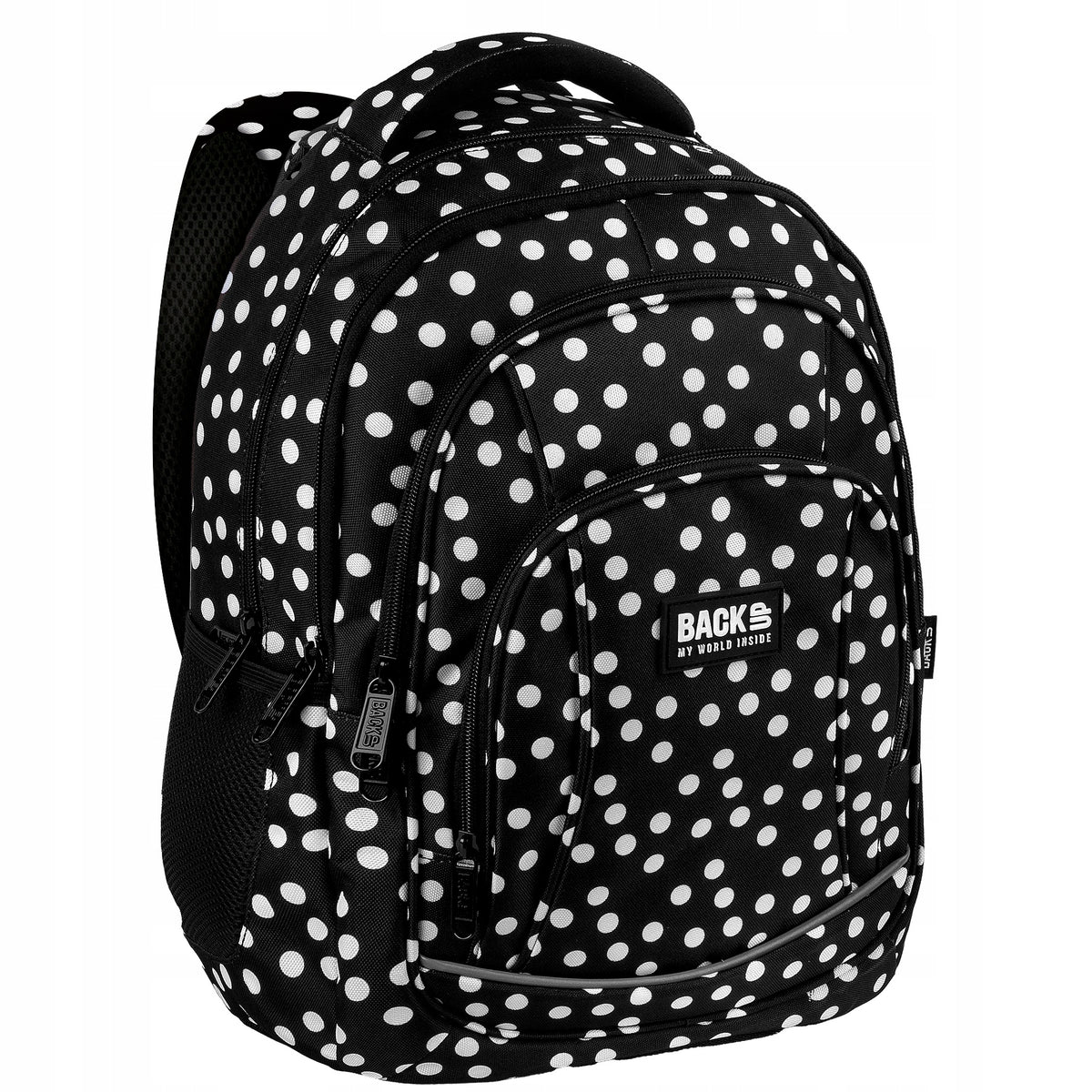 School backpack GIRLS BackUP 26 L RETRO POLKA DOTS BLACK WITH WHITE DOTS Packaging status original
