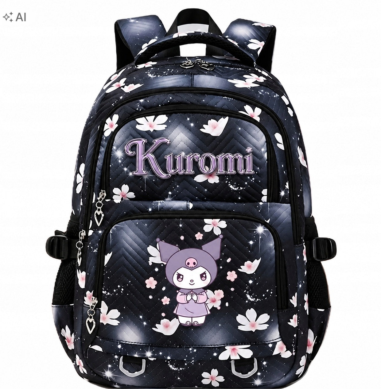 School backpack KUROMI black satchel roomy for girls